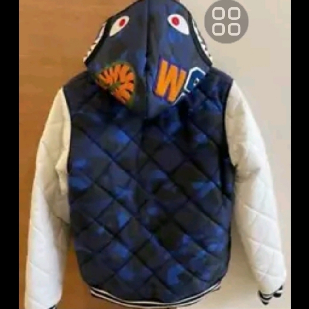 🔥SALE🔥 BAPE Blue Camo Shark Quilted Varsity Jacket